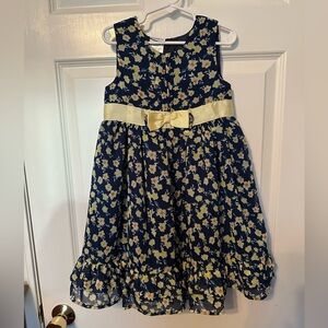 Blueberi Boulevard Floral Girls Dress Navy with Yellow Accents EUC Sz 6